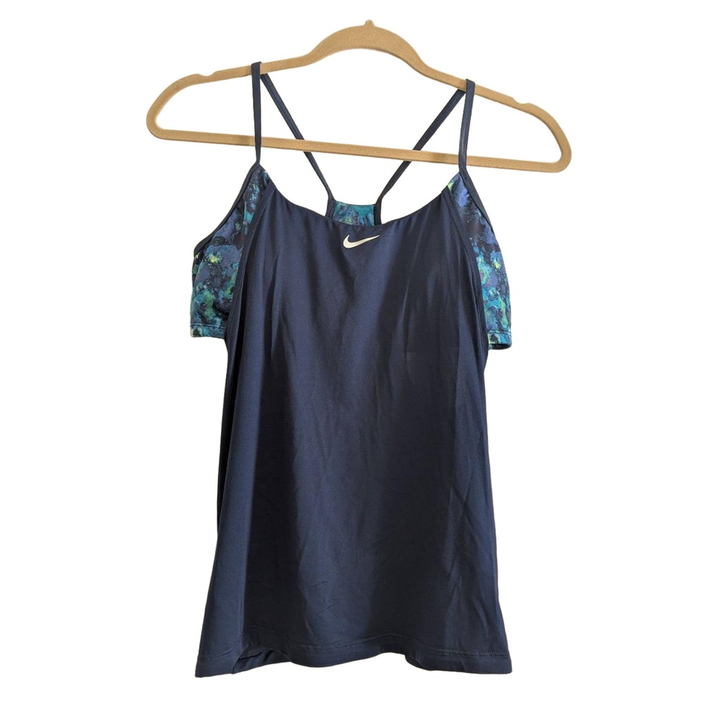 Nike Swim Top Women's Medium Navy Floral Spaghetti Strap Athletic Tankini